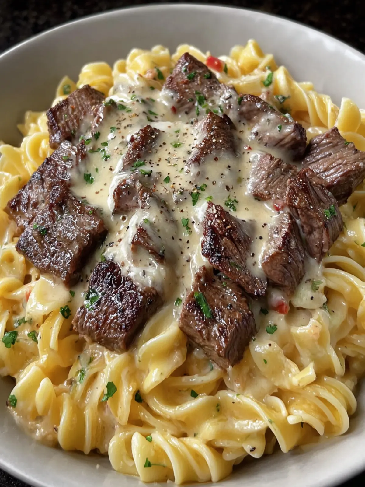 Creamy Steak Alfredo Pasta Dish First Image