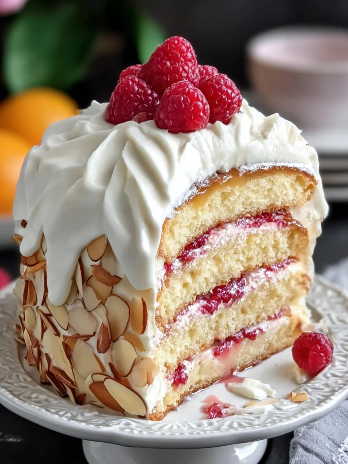 Vanilla Almond Raspberry Layer Cake First Image
