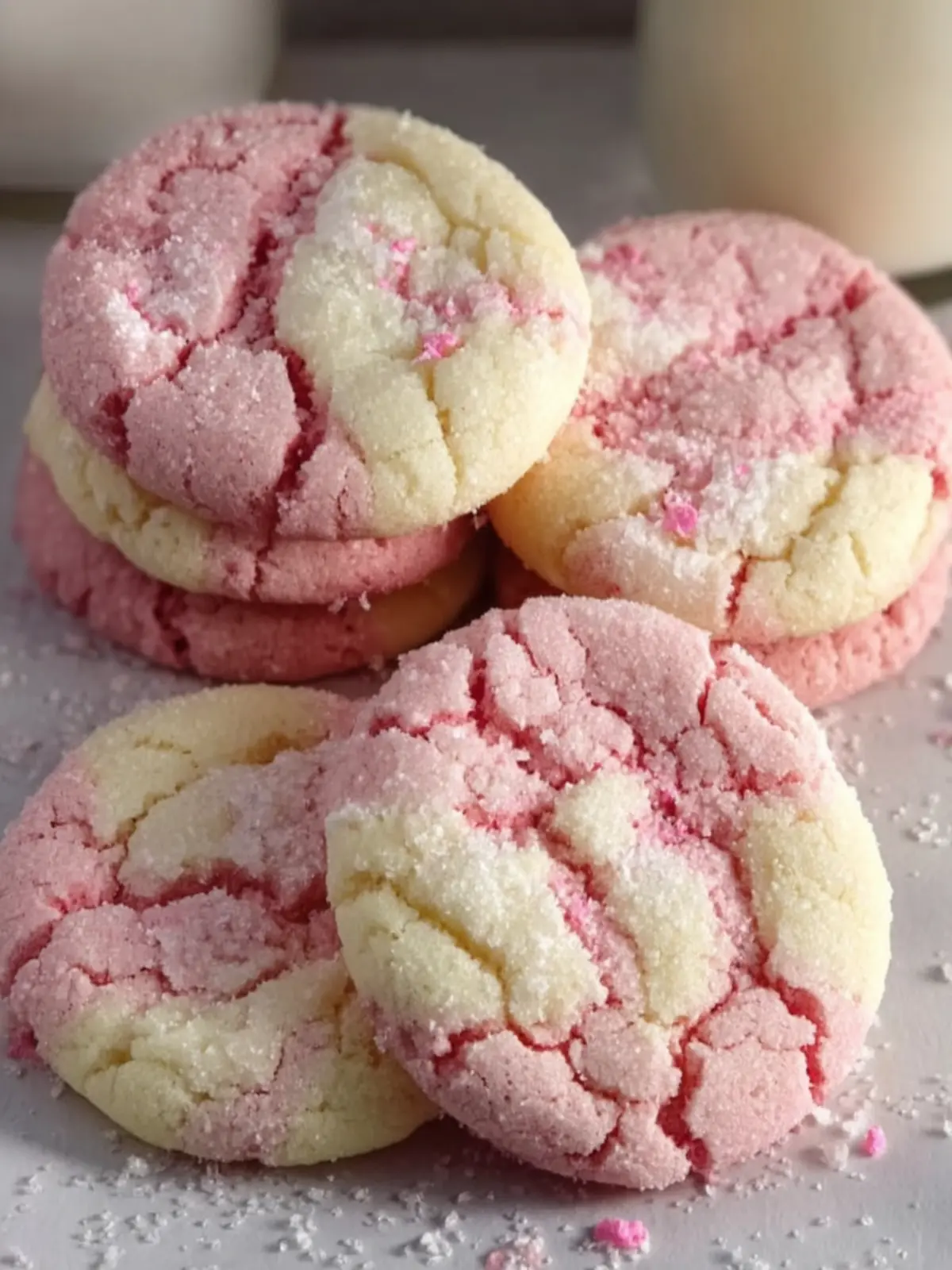 Pink and White Crinkle Cookies First Image