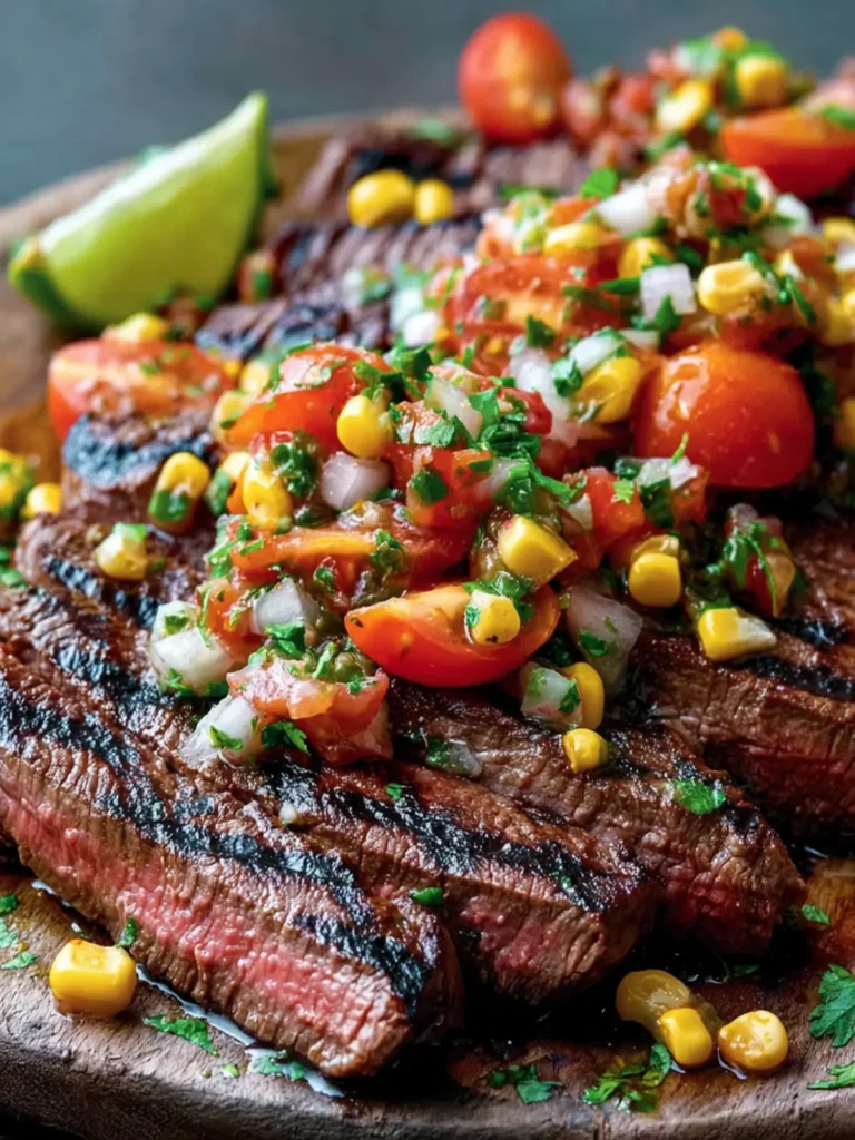 Grilled Flank Steak with Spicy Corn and Tomato Salsa (Summer Favorite) First Image