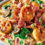 Creamy Cajun Shrimp with Mushrooms, Spinach & Turkey Bacon First Image
