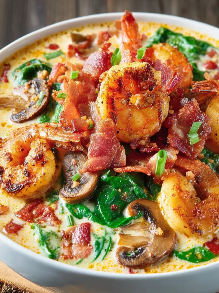 Creamy Cajun Shrimp with Mushrooms, Spinach & Turkey Bacon First Image