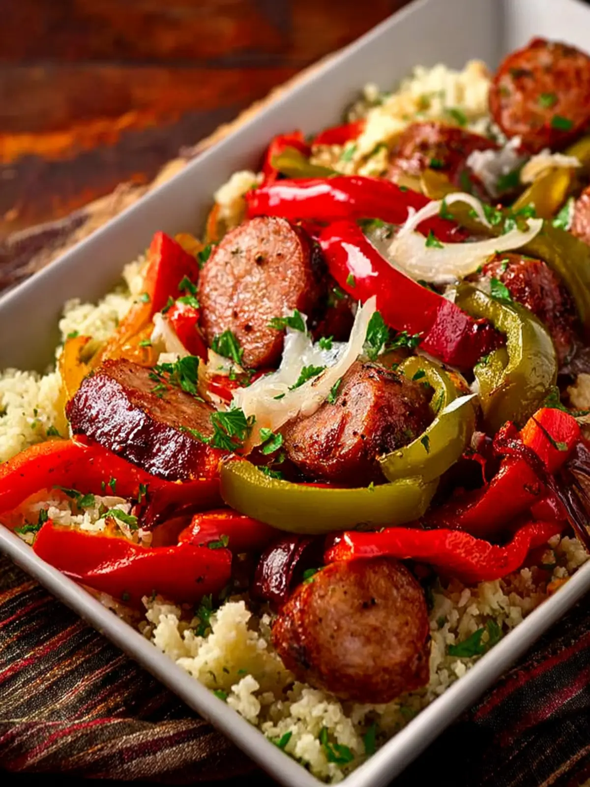 Sheet Pan Sausage and Peppers with Parmesan-Garlic Cauliflower Rice First Image