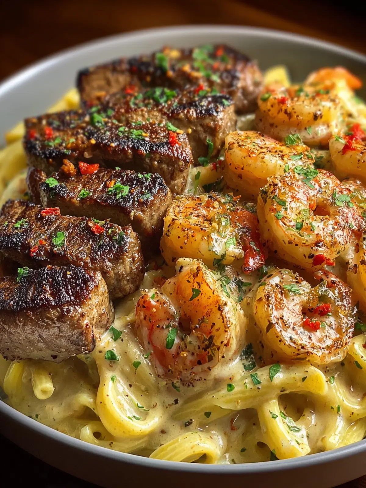 Irresistible Blackened Steak Shrimp Alfredo Recipe First Image