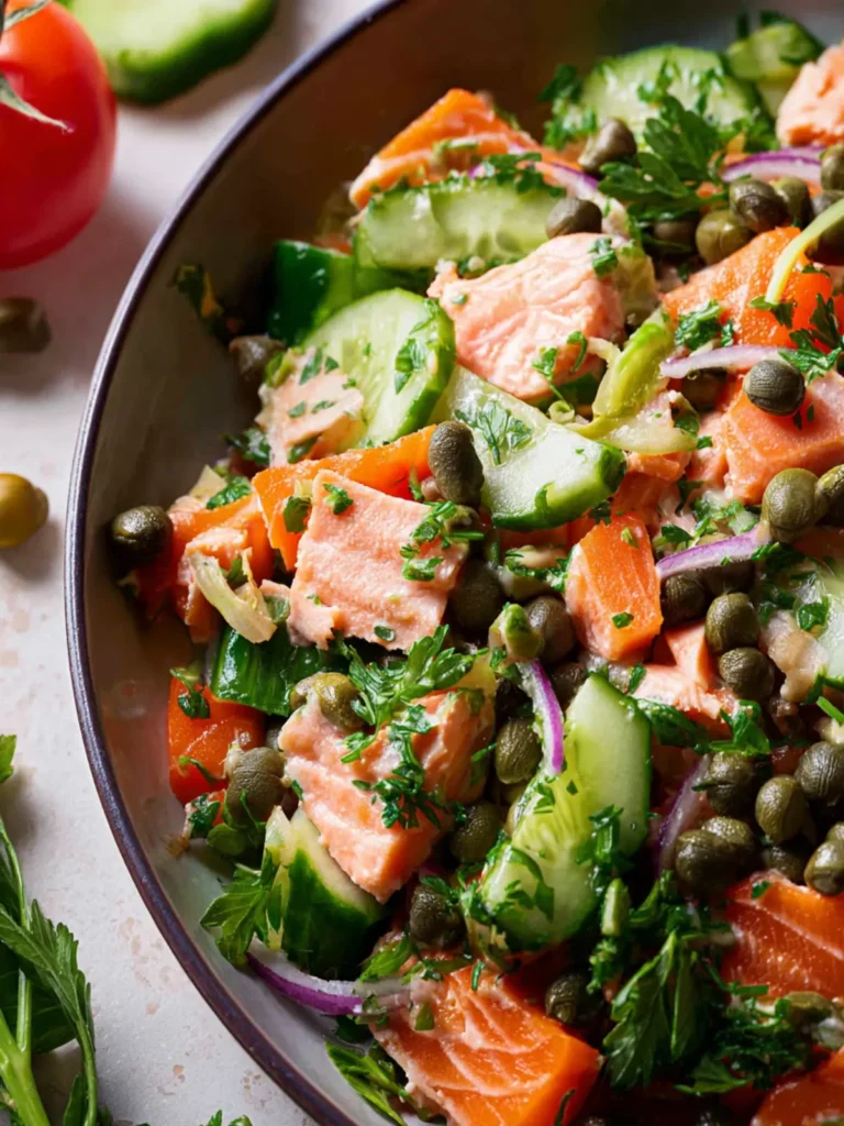 Salmon Salad with Fresh Vegetables, Parsley, and Capers First Image